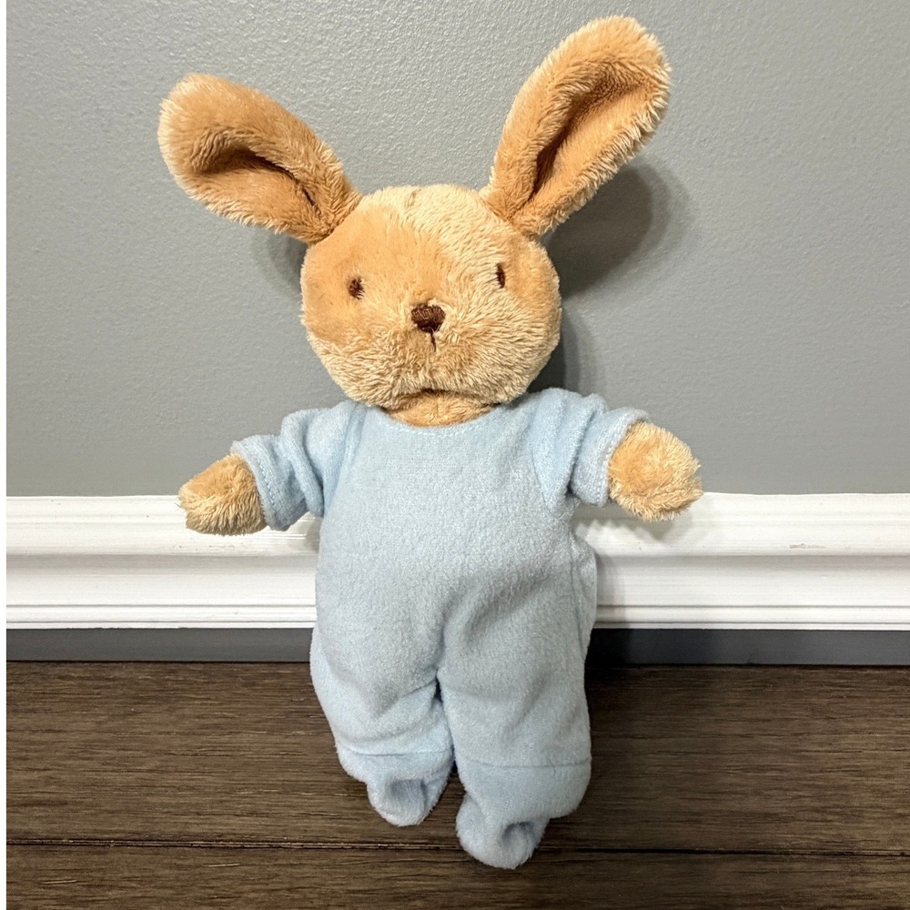 Russ Berrie Bunny Rabbit Plush Stuffed Animal Blue Pajamas Onesie Tan Toy